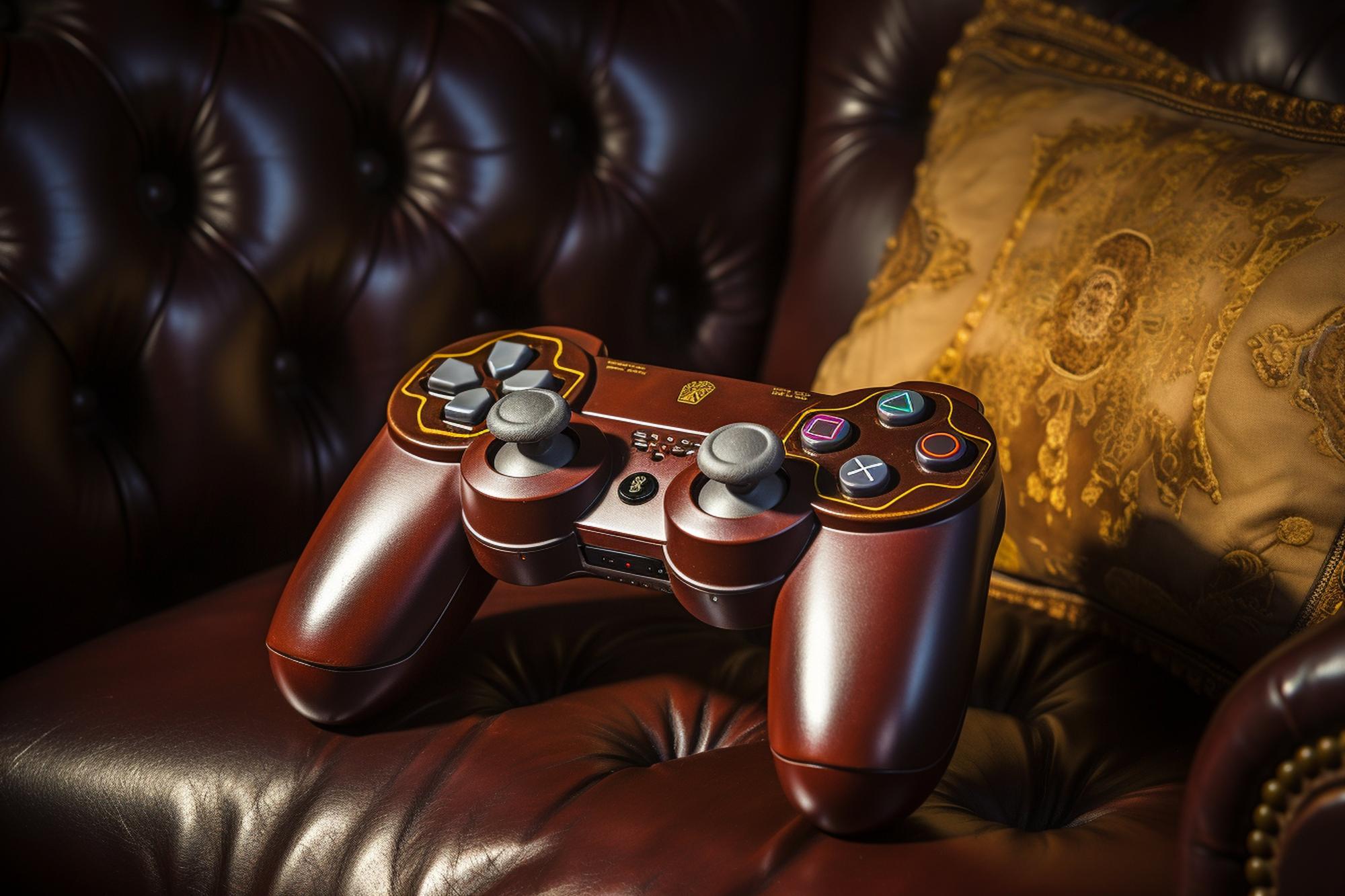 Elegant game controller on dark velvet